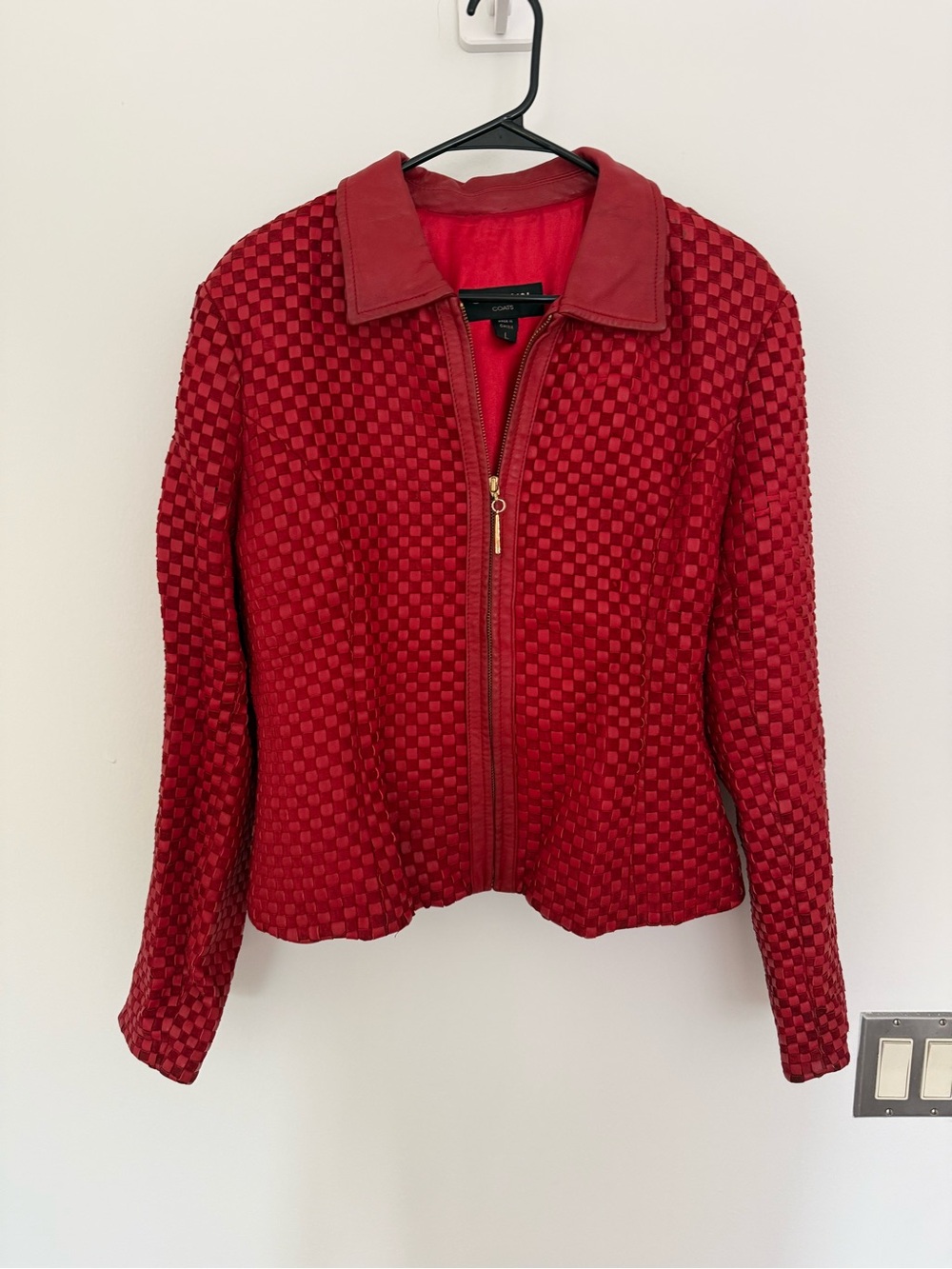 St. John Collection Red Woven Leather Jacket Size L
